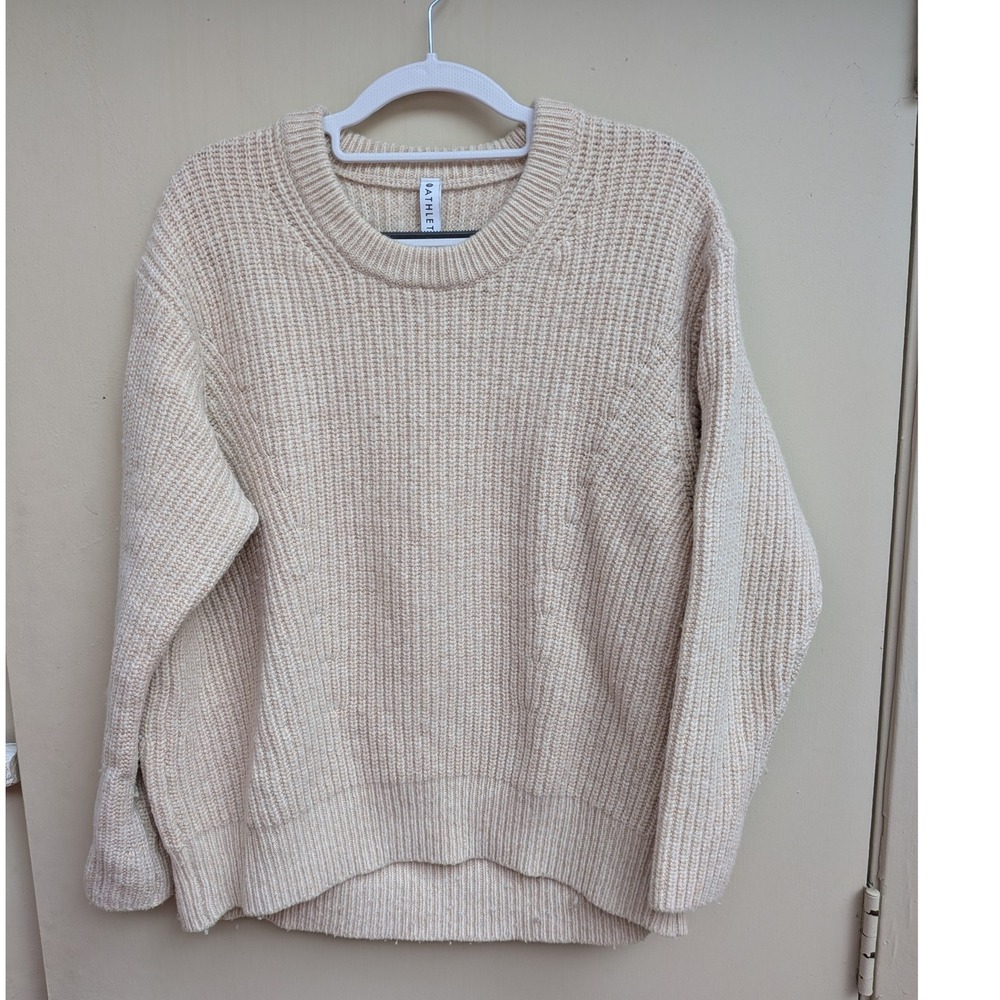 ATHLETA Cascades Crew‎ Sweater in Coconut Beige Wool Blend Size M
